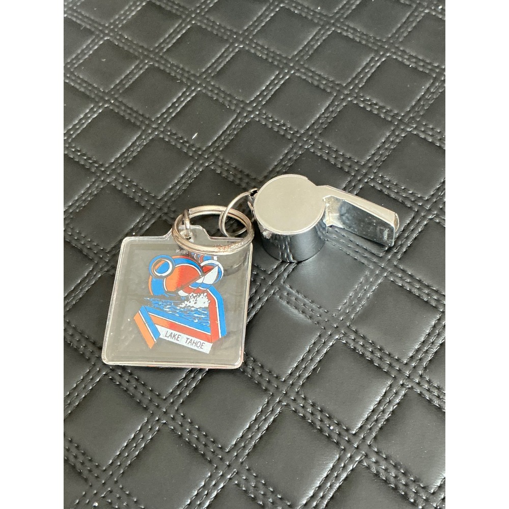 Vintage Lake Tahoe Whistle Keychain Retro Acrylic Souvenir Silver Tone Taiwan - Picture 3 of 4